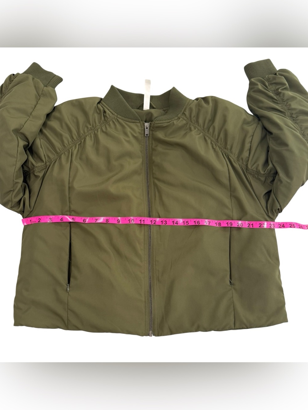 Z by Zella Ruched Sleeve Bomber Jacket Olive Green Size Medium NWT - Picture 9 of 11